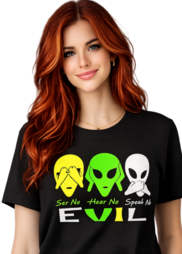 See Hear Speak No Evil Alien Design Essential T-Shirt  Designed and sold by  Michael Branco